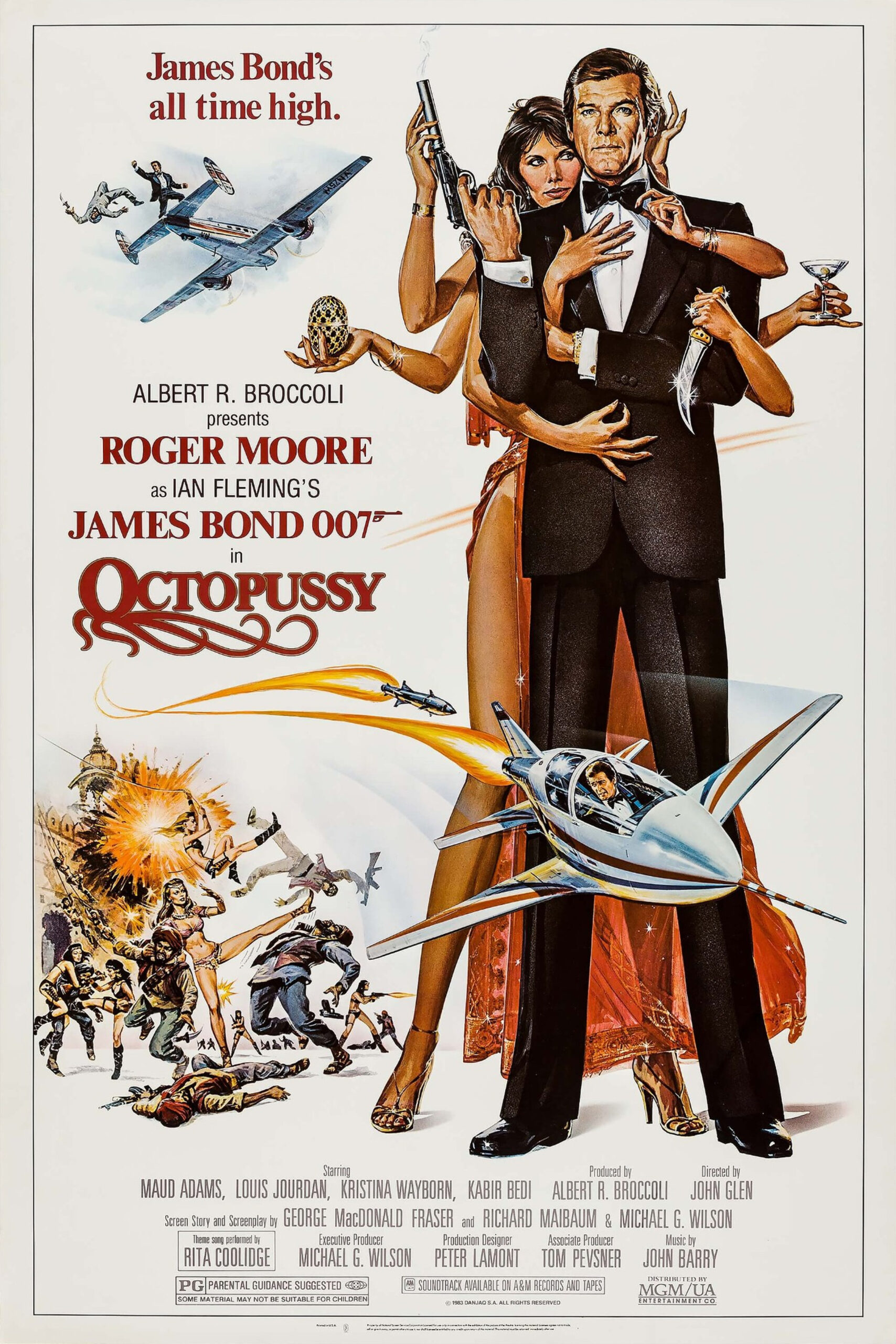 Illustrated Octopussy film poster featuring Roger Moore as James Bond.